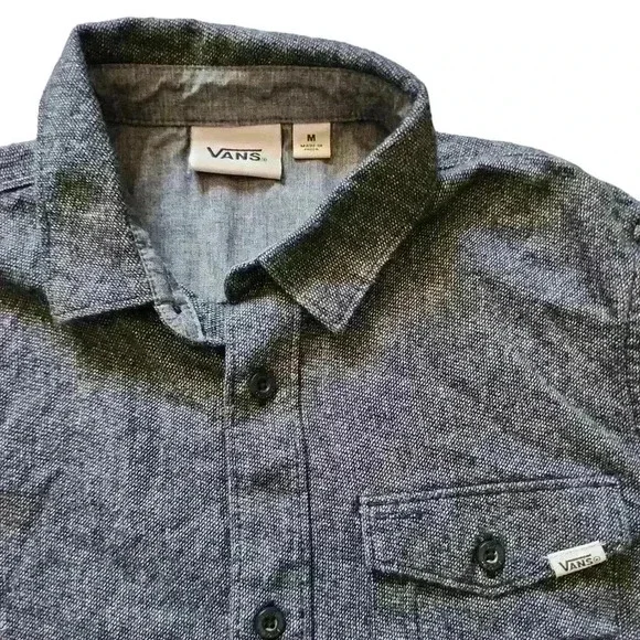 Boys Vans Woven Long Sleeve Button Down Shirt Black Gray Size Medium - Picture 3 of 4
